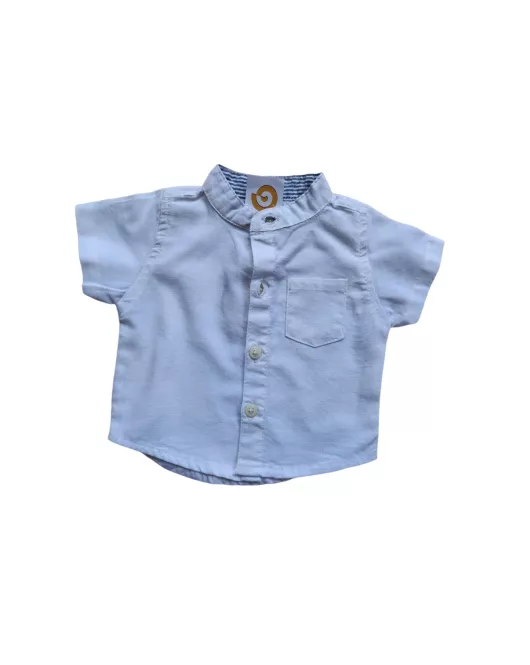 Baby Short Sleeve , Mandarin Collar - White