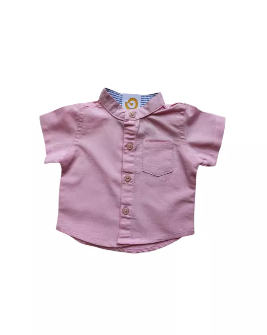 Baby Short Sleeve , Mandarin Collar - Pink