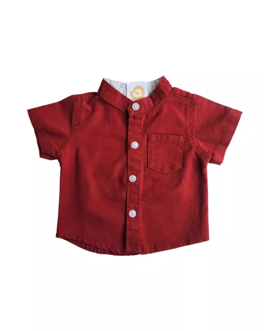 Baby Short Sleeve , Mandarin Collar - Maroon