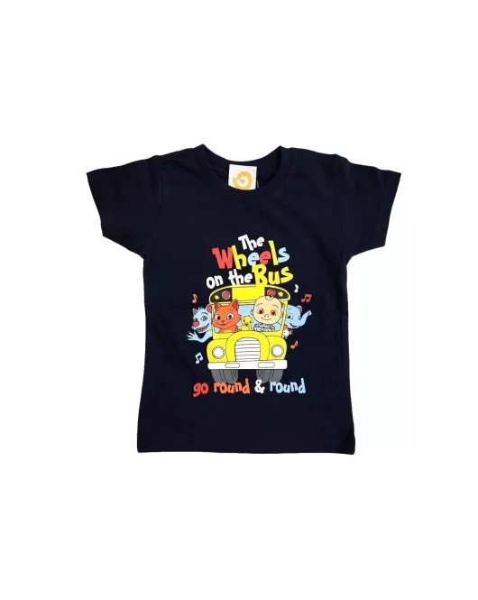 Baby Round Neck T-Shirt , Dark Blue, Fashion Cocomelon Print