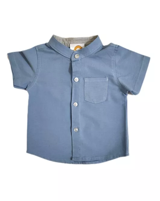 Baby Short Sleeve , Mandarin Collar - Sky Blue