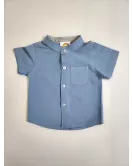 Baby Short Sleeve , Mandarin Collar - Sky Blue