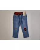 Jeans - Stretch Denim, Elasticated Waist, Light Blue, Spiderman Embroidery