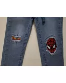 Jeans - Stretch Denim, Elasticated Waist, Light Blue, Spiderman Embroidery