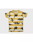 Short Sleeve Pyjama Pleated Set - Mixed Stripe Yellow White Colour with Fashion Dino Print