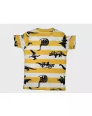 Short Sleeve Pyjama Pleated Set - Mixed Stripe Yellow White Colour with Fashion Dino Print