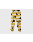 Short Sleeve Pyjama Pleated Set - Mixed Stripe Yellow White Colour with Fashion Dino Print