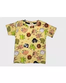 Short Sleeve Pyjama Pleated Set - Yellow White Colour with Fashion Animal Print