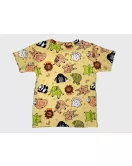 Short Sleeve Pyjama Pleated Set - Yellow White Colour with Fashion Animal Print