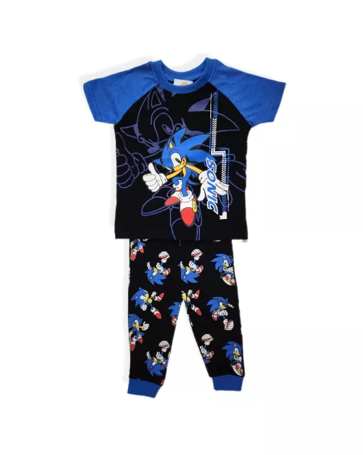 Short Sleeve Pyjama Set - Black,Blue Colour with Fashion Sonic Print