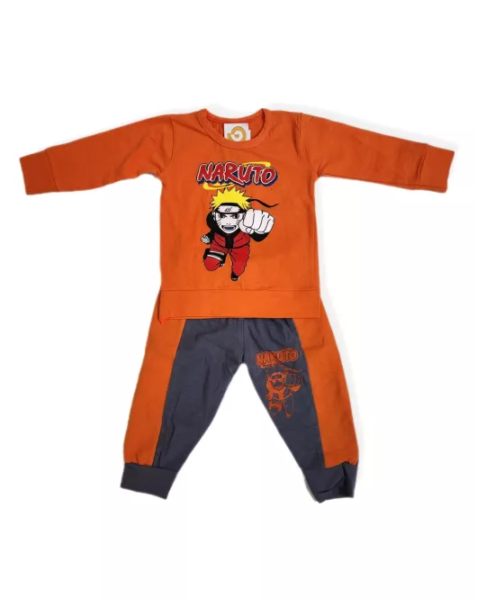 Long Sleeve Pyjama Set - Orange,Grey Colour with Fashion Naruto Print