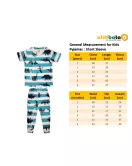 Short Sleeve Pyjama Pleated Set - Mixed Stripe Blue White Colour with Fashion Dino Print