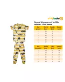 Short Sleeve Pyjama Pleated Set - Mixed Stripe Yellow White Colour with Fashion Dino Print