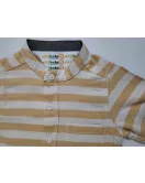 Short Sleeve , Mandarin Collar Mixed Stripe- Medium Yellow & Cream White