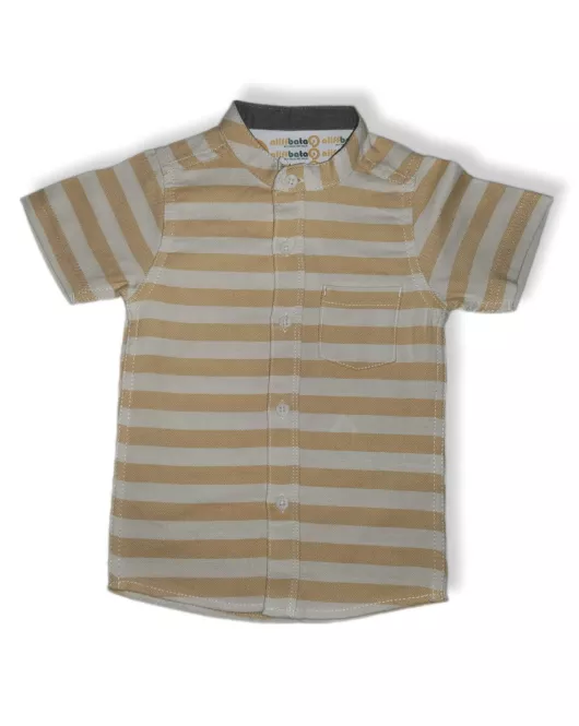 Short Sleeve , Mandarin Collar Mixed Stripe- Medium Yellow & Cream White