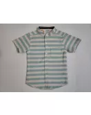 Short Sleeve , Mandarin Collar Mixed Stripe - Medium Green & Cream White