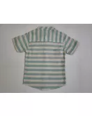 Short Sleeve , Mandarin Collar Mixed Stripe - Medium Green & Cream White