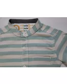 Short Sleeve , Mandarin Collar Mixed Stripe - Medium Green & Cream White