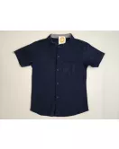 Short Sleeve , Mandarin Collar - Dark Blue