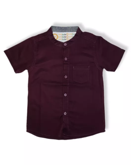 Short Sleeve , Mandarin Collar - Maroon