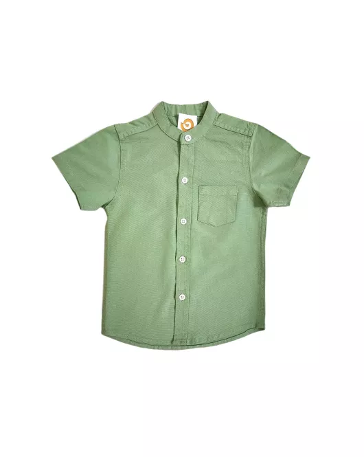 Short Sleeve , Mandarin Collar , Light Green