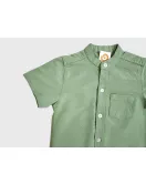 Short Sleeve , Mandarin Collar , Light Green