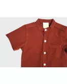 Short Sleeve , Mandarin Collar , Brick Red