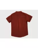 Short Sleeve , Mandarin Collar , Brick Red