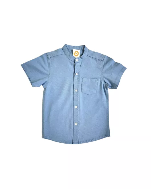 Short Sleeve , Mandarin Collar , Sky Blue