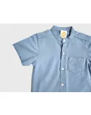 Short Sleeve , Mandarin Collar , Sky Blue