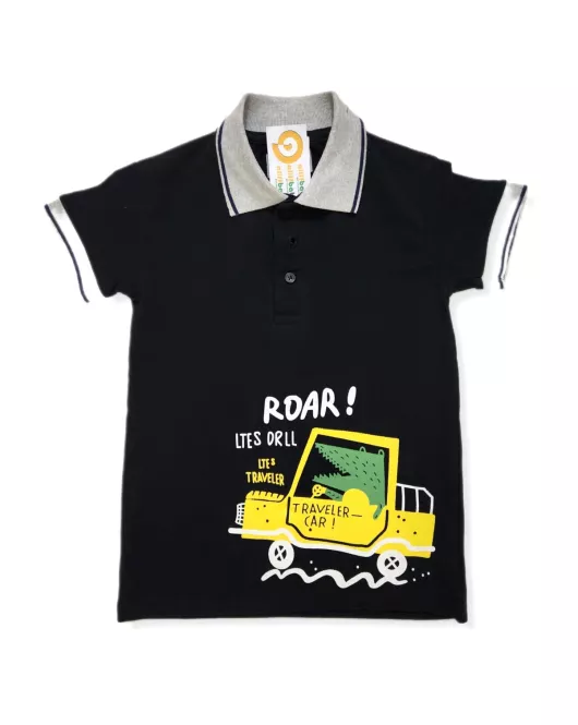 Short Sleeve , Polo T-Shirt , Black Colour, Fashion Car Print