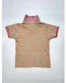 Short Sleeve , Polo T-Shirt Mixed Stripe Light Brown-White, Fashion Cat Print