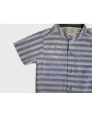 Short Sleeve , Mandarin Collar Mixed Stripe- Blue & White