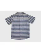 Short Sleeve , Mandarin Collar Mixed Stripe- Blue & White