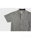 Short Sleeve , Mandarin Collar Mixed Stripe- Green & White