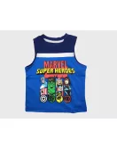 Sleeveless T-Shirt + Short Pant Set, Blue, Fashion Superhero Print