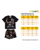 Round Neck T-Shirt + Short Pant Set, Black, Fashion Dino Print