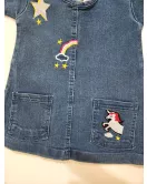 Denim Short Sleeve Dress - Cartoon Embroidery