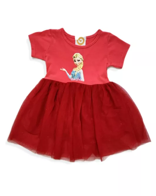 Short Sleeve Dress Up Dress - Red, Fashion Frozen Print