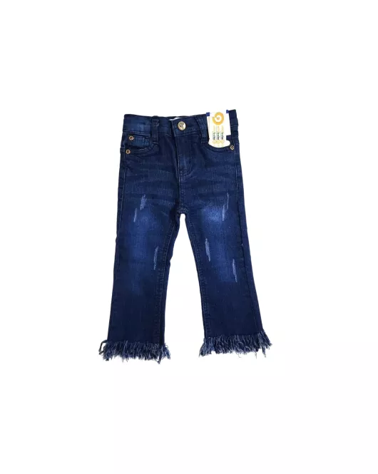 Jeans - Stretch Denim, Dark Blue, Fringed Bottom