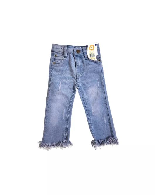 Jeans - Stretch Denim, Light Blue, Fringed Bottom