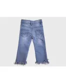 Jeans - Stretch Denim, Light Blue, Fringed Bottom