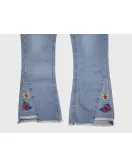Jeans - Stretch Denim, Light Blue, Fringed Bottom, Butterfly Embroidery