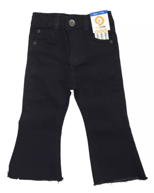 Jeans - Stretch Denim, Black, Fringed Bottom