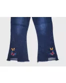 Jeans - Stretch Denim, Dark Blue, Fringed Bottom, Butterfly Embroidery