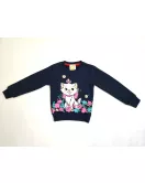 Sweater Long Sleeve- Dark Blue, Fashion Kitty Print