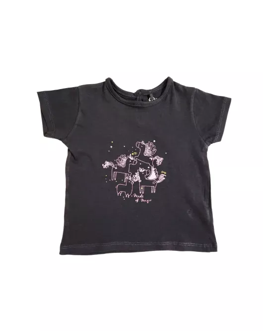 Baby Round Neck Short Sleeve T-Shirt, Dark Lava, Fashion Cartoon Print