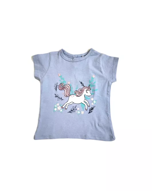 Round Neck Short Sleeve T_Shirt, Sky Blue, Fashion Cartoon Print