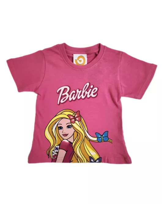 Round Neck T-Shirt Short Sleeve, Pink Colour, Fashion Barbie Print 