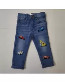 Jeans - Stretch Denim, Light Blue, Bulldozer Embroidery